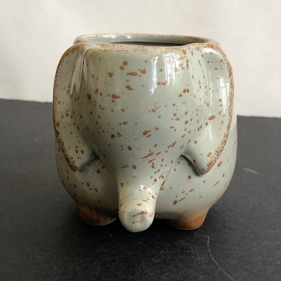Pottery Elephant Mug With Tea Bag Holder Neutral Gray Brown Speckled Animal - Picture 8 of 9